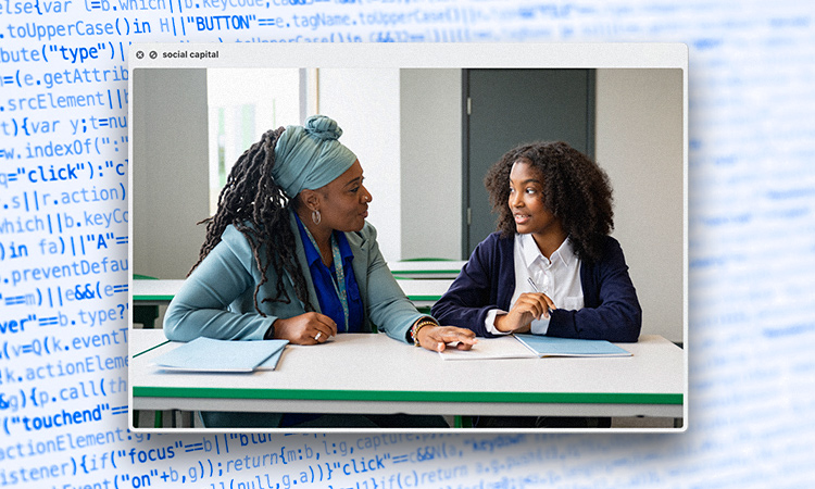 A photo of student and mentor representing Breaking Barriers: Empowering Black Women in STEM through Google Code Next’s Team Edge