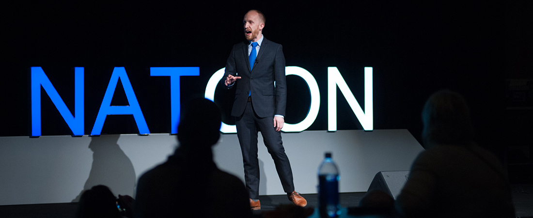 EDC's Adam Swanson giving a presentation in 2016