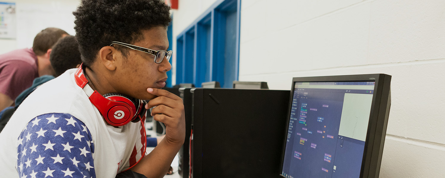 A student working on a computer