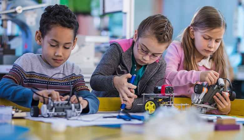 A photo of students engaged in science