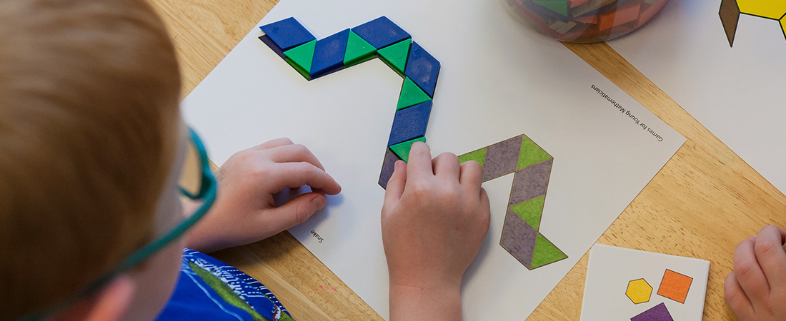 A student playing a math game.