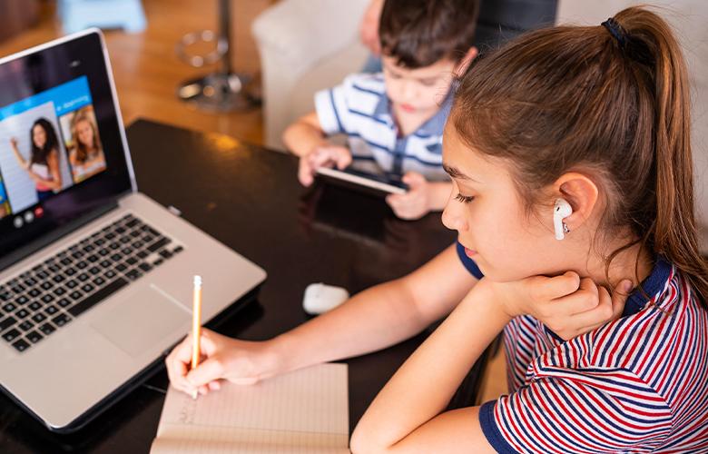 A photo of students working from home