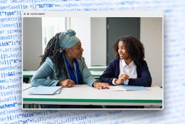 A photo of student and mentor representing Breaking Barriers: Empowering Black Women in STEM through Google Code Next’s Team Edge