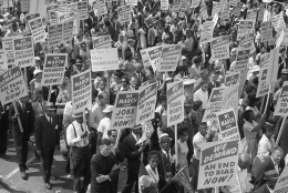 Trikosko, M. S. (1963). Demonstrators marching in the street holding signs during the March on Washington [photograph]. Library of Congress Online Catalog. https://www.loc.gov/item/2013647400/