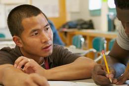 A photo of a student and teacher