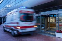 Ambulance in front of a hospital